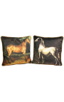 Τετράγωνο βελούδινο μαξιλάρι με στάμπα καφέ άλογο με χρυσό στριφτάρι τελειώματα 45 x 45