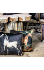 Τετράγωνο βελούδινο μαξιλάρι με στάμπα καφέ άλογο με χρυσό στριφτάρι τελειώματα 45 x 45