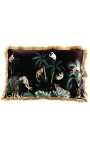 Obdĺžnikový zamatový vankúš s potlačou džungľového slona so zlatými strapcami 40 x 60