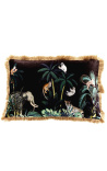 Cuscino rettangolare in velluto con stampa elefante della giungla con treccia di frange dorate 40 x 60