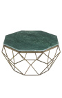 Aštuntakampis "Diamo" kavos stalas su žalio marmuro viršuje ir medaus spalvos metalu