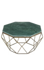 Mesa de café Octagonal Diamo con tapa de mármol verde y metal de color latón