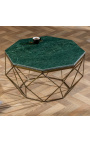 Octogonalní "Diamo" kávovní stůl s zeleným mramorovým povrchem a kovem v barvě mosazu