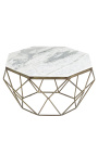 Aštuntakampis "Diamo" kavos stalas su baltu marmuro viršuje ir medaus spalvos metalu