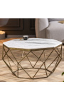 Octagonaal "Diamant" koffie tafel met witte marmer en brass-kleur metaal