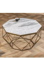 Octagonaal "Diamant" koffie tafel met witte marmer en brass-kleur metaal