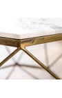Tavolino ottagonale "Diamo" con piano in marmo bianco e metallo color ottone