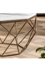 Table basse "Diamo" octogonale plateau marbre blanc et métal couleur laiton