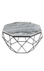 Mesa de centro octogonal "Diamo" com tampo em mármore cinza e metal preto