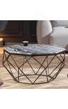 Mesa de centro octogonal Diamo com tampo em mármore cinza e metal preto