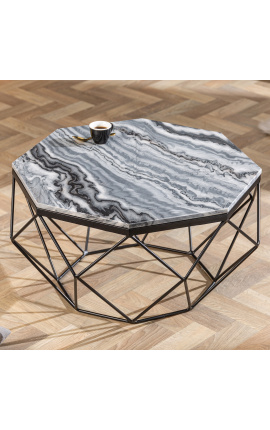 Mesa de café Octagonal Diamo con tapa de mármol gris y metal de color negro