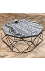 Aštuntakampis "Diamo" kavos stalas su pilku marmuru ir juodu metalu