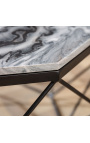 Tavolino ottagonale "Diamo" con piano in marmo grigio e metallo nero