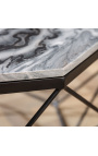 Octagonaal "Diamant" koffie tafel met grijze marmer boven en zwart-kleur metaal