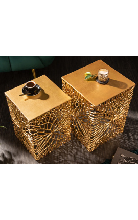 Set of 2 &quot;Cory&quot; side tables in steel and gold metal