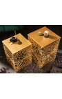 Set of 2 "Cory" side tables in steel and gold metal