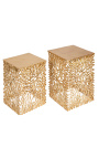 Set of 2 "Cory" side tables in steel and gold metal