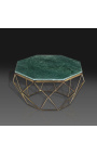 Table basse "Diamo" octogonale plateau marbre vert et métal couleur laiton