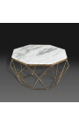 Aštuntakampis "Diamo" kavos stalas su baltu marmuro viršuje ir medaus spalvos metalu