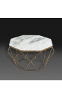 Octagonaal "Diamant" koffie tafel met witte marmer en brass-kleur metaal