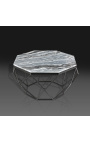 Octagonal "Diamo" coffee table with gray marble top and black-colored metal