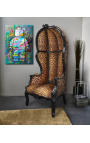 Grand Porter's Stuhl im Barockstil mit Leopardenmuster und schwarzem Holz