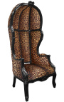 Grand porter's stol v baročnem slogu leopard blago in črn les