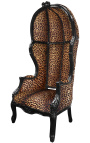 Krzesło Grand Porter w stylu barokowym, tkanina w panterkę i czarne drewno