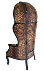 Grande poltrona da pullman in stile barocco in tessuto leopardato e legno nero