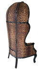 Stolica Grand Porter u baroknom stilu leopard tkanina i crno drvo