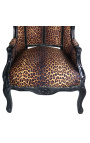 Stolica Grand Porter u baroknom stilu leopard tkanina i crno drvo