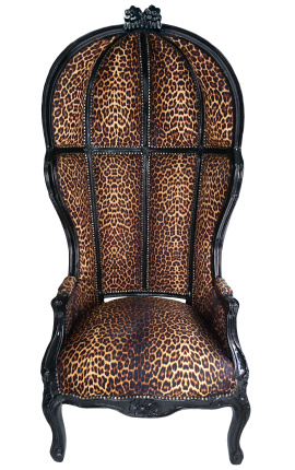 Grand porter's Baroque style chair leopard printed fabric and black wood