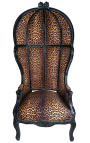 Sedia in stile barocco Grand Porter Tessuto stampato leopardo e legno nero - 1