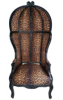 Stolica Grand Porter u baroknom stilu leopard tkanina i crno drvo
