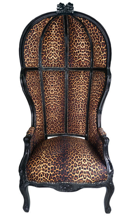 Grand Porter's Baroka stila krēsls Leopards drukāts audums un melns koksne - 1