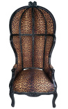 Grand porter's Baroque style chair leopard fabric and black wood