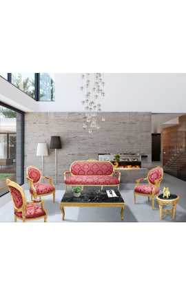 Sofa im Stil von Louis XVI in rotem Satin mit &quot;Rebellen&quot; mit vergoldetem holz