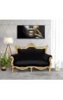 Barokk rokokko 2-seters sofa svart fløyel og gulltre