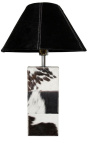 Pied de lampe rectangulaire en peau de vache noir et blanc