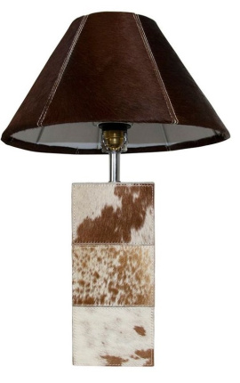 Pied de lampe rectangulaire en peau de vache marron et blanc