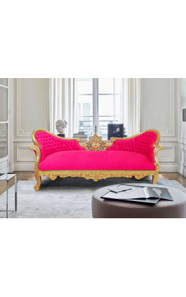 Barokna tkanina za kauč s medaljonom Napoleona III., baršun boje fuksije i zlatno drvo