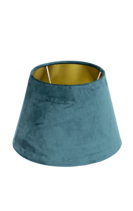 Lampenkap in petrolblauw fluweel en gouden binnenkant 30 cm in diameter