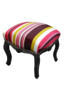 Baroque footrest Louis XV multicolor stripes and black lacquered wood