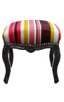 Barocca poggiapiedi Louis XV Strisce multicolore e legno nero lucido - 1