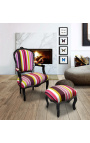 Baroque armchair of Louis XV style multicolor stripes fabric and black wood
