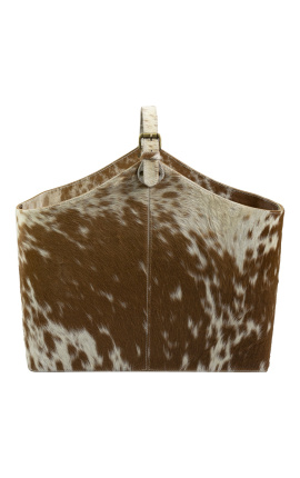 Bolsa (cabat) ou porta-revistas em couro bovino marrom e branco