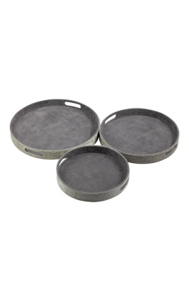 Safates rodones de pell de vaca gris (conjunt de 3)