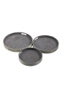 Round Gray Cowhide Serving Platters (Set of 3)