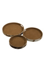 Круглые сервировочные тарелки из коричневой и белой воловьей кожи (набор из 3 шт.)