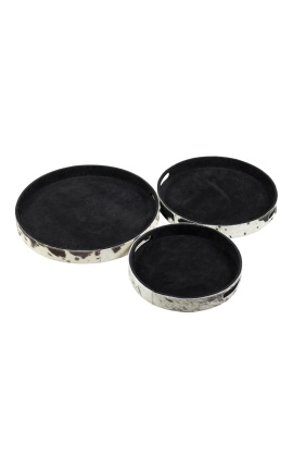 Round black and white Cowhide Serving Platters (Set of 3)